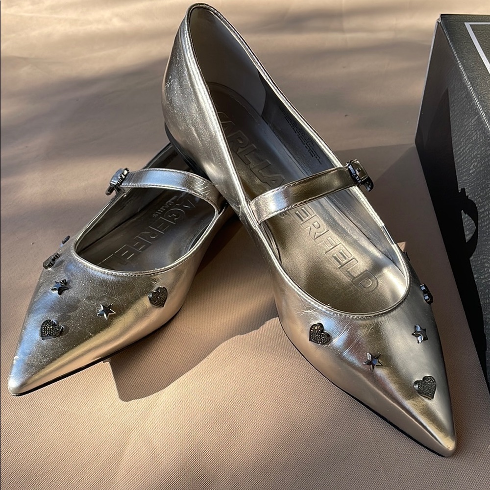 Karl Lagerfeld Veyda II Mary Jane Pewter Studded Flats